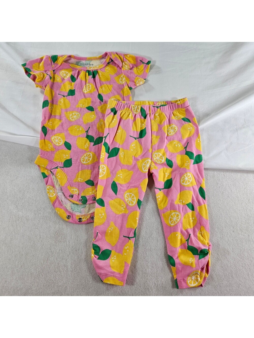 Bundles Baby Place Lemon Bodysuit Leggings Set 12-18M Pink Yellow Cotton